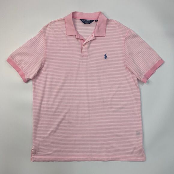 Ralph Lauren Polo Golf Shirt Mens XL Extra Large Pro Fit Pink White Striped - Picture 2 of 9